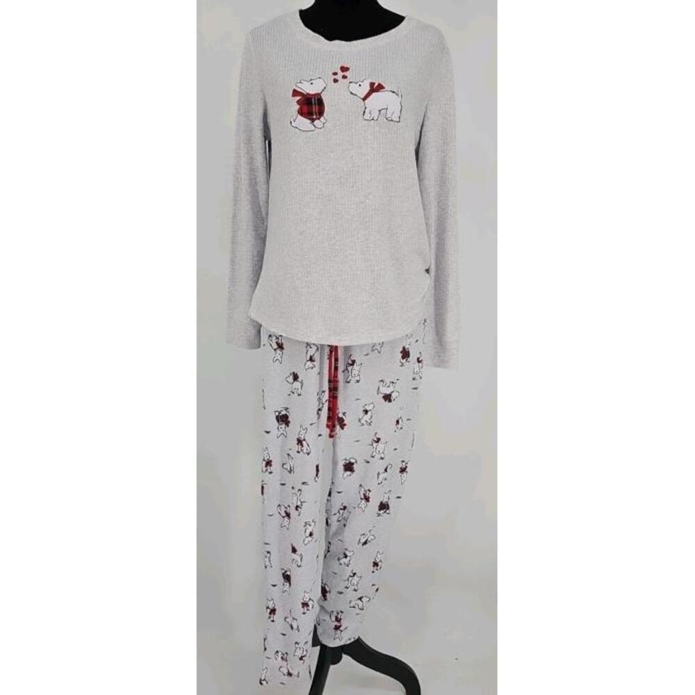 Laura Ashley Pajama Set M Scottie Dogs Long Sleeve Top Jogger Pants Jersey Gray